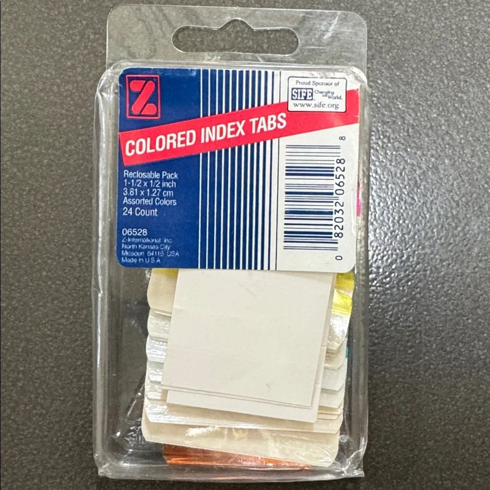 Z International Inc COLORED INDEX TABS ASSORTED COLORS SET 20 MADE IN USA 06528